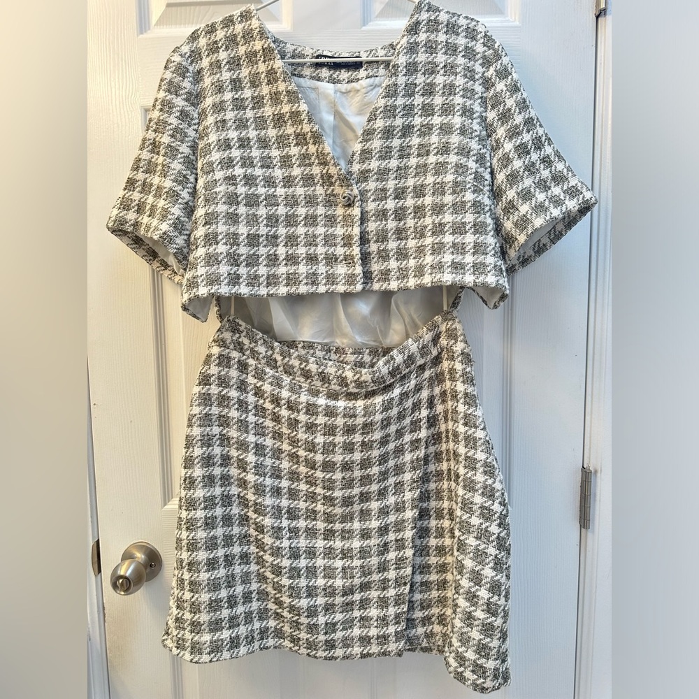 Zara tweed dress boucle cut out